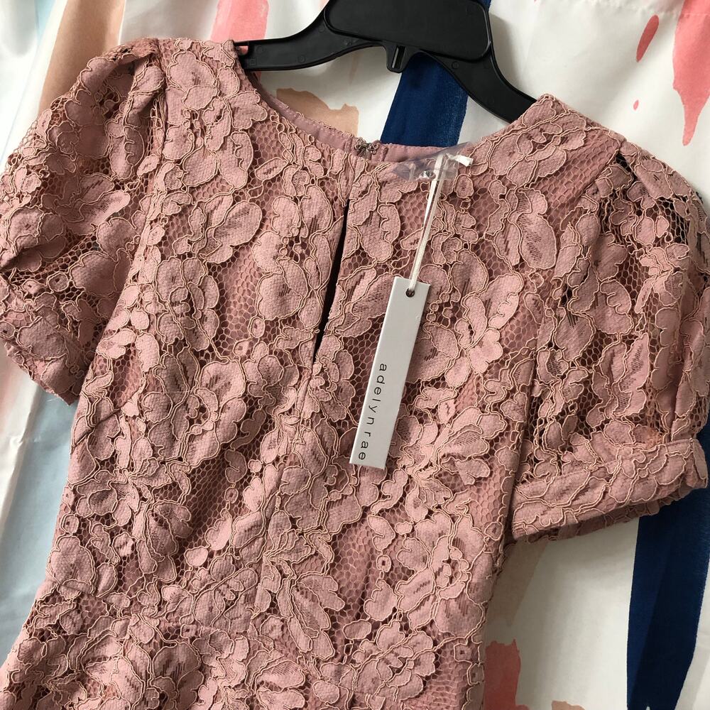 Adelyn Rae Dusty Pink Puff Sleeve Peplum Floral Lace Blouse Size XS - Picture 3 of 12